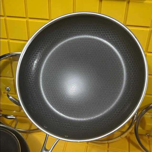 HEXCLAD Hybrid 7 Piece Nonstick Stainless Steel Frying Pan Set 8 10 12" Lids Wok - Picture 6 of 10